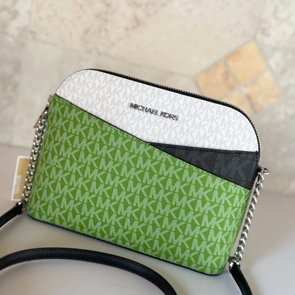 Michael Kors Jet Set Travel Dome Shoulder Crossbody Bag MK Green Multi - Picture 12 of 15